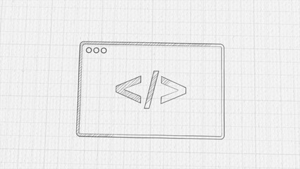 Fototapete - Code browser icon with color drawing effect. Doodle animation. 4K
