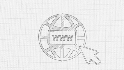 Poster - World wide web concept globe icon with color drawing effect. Doodle animation. 4K