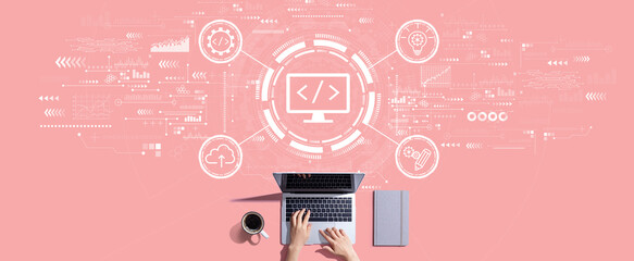 Web development concept with person working with a laptop