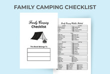 Family Camping Checklist KDP Interior. Family Outdoor Camping Planner And Holiday Tracker Template. KDP Interior Notebook. Family Holiday Camping And Touring Information Journal Interior.