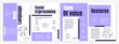 Nonverbal communication types purple brochure template. Body language. Gestures. Leaflet design with linear icons. 4 vector layouts for presentation, annual reports. Anton, Lato-Regular fonts used