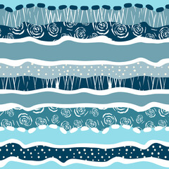 Wall Mural - rough strripes vector seamless pattern in blue and white colors.contemporary collage endless backgro