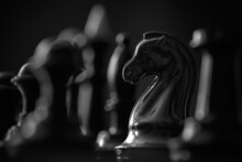 Black Chess Pieces On The Board, Chess Horse