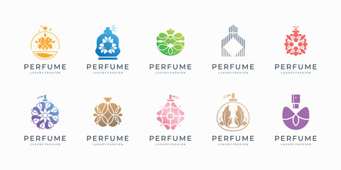 Wall Mural - mega collection perfume vector logo. luxury colorful collection of perfume logo template with gradient color inspiration. perfume bottle vector
