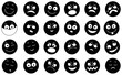 Set of funny round emoticons with smiling, sad and many other faces of toy characters with different emotions, vector cartoon illustrations on a white background
