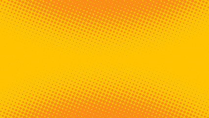 Bright orange and yellow pop art background in retro comics book style. Cartoon superhero background with halftone dots gradient, vector illustration eps10