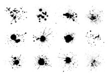 Black Ink Splatter Isolated On White Background. Vector Watercolor Paint Brush Texture. Ink Splash And Stain Set. Grunge Spray Drop Spatter, Dirty Blot Splatters And Splat. Abstract Splash Blobs