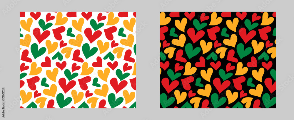 Seamless pattern with hearts in traditional African colors - red, green ...
