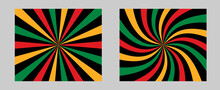 Solar Explosion Sun Burst Effect. Vector Pattern With Burst Set Of 2 Sun Rays Backgrounds In Traditional African Colors - Red, Green, Yellow, Black. Background Set For Black History Month, Juneteenth.