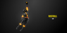 Abstract Silhouette Of A Baseball Player On Black Background. Realistic Baseball Player Batter Hits The Ball. Vector Illustration