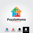 Puzzle home logo template - vector