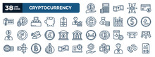 Set Of Cryptocurrency Web Icons In Outline Style. Thin Line Icons Such As Donation, Bitcoin Encryption, Donate, Economist, Banking, Withdraw, Tor, Greed, , Exchange