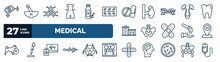 Set Of Medical Web Icons In Outline Style. Thin Line Icons Such As United Heterosexual, Nutrionist, Drug Pills, Bladder, Pelvic Area, Hospital Placeholder, Diagtic, Plastering Vector.