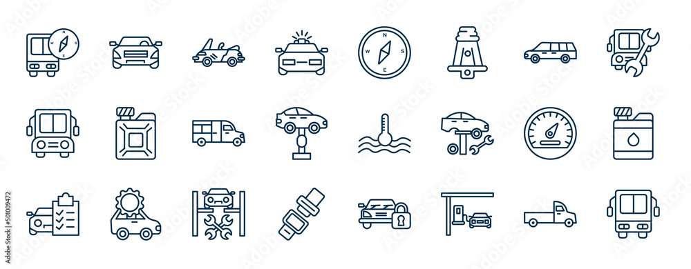 Vetor set of mechanicons web icons in outline style. thin line icons ...