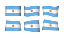 Argentina Flag Vector Set Flags Argentine Symbol Republic National Wave Wavy Realistic Argentinian Sun Wind Banner Argentinean Icon Button Sticker 25th May 9th July Country State Vintage Retro 3D Day