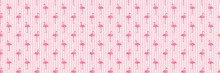 Seamless Striped Texture With Flamingos. Cartoon Birds. Web Banner. Colorful Illustration