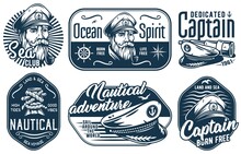 Marine Bollard And Nautical Prints With Captain Cap, Seafarer, Voyager Or Marine Cruises, Sea Or Ocean Adventure