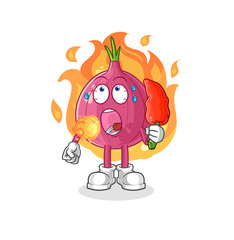 Wall Mural - red onion eat hot chilie mascot. cartoon vector