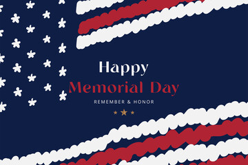 Wall Mural - Happy memorial day. Greeting card with flag and silhouette of soldiers. National American holiday event. Flat Vector illustration EPS10.