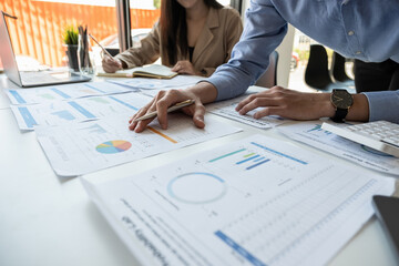 Wall Mural - Business team or accountant collaborates on an audit transection budget of company.