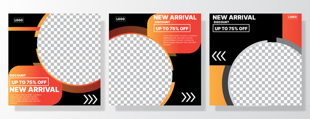 Wall Mural - set off square social media post template in black and orange color. vector illustration