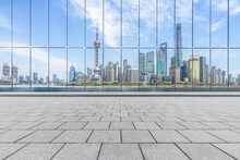Cityscape And Skyline Of Shanghai From Glass Window.