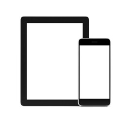 Wall Mural - Smartphone and tablet with blank screen isolated on white background, 3d rendering