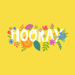 vector yellow card with flowers and hooray text