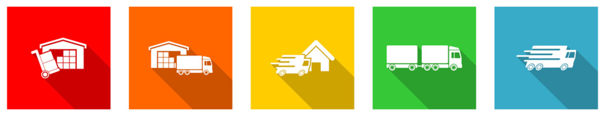 Aufkleber - Set of colorful web flat design logistic vector icons, delivery, transportation concept buttons for webdesign and mobile applications on white background