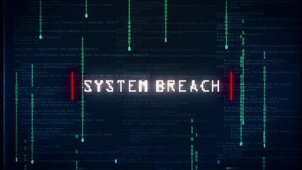 System breach hacking glitch and noise effects with computer program background