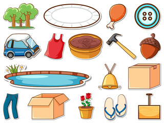 Canvas Print - Sticker set of mixed daily objects