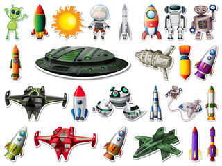 Wall Mural - Sticker set of outer space objects and astronauts