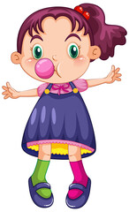 Wall Mural - Cute happy girl cartoon character blowing bubble gum