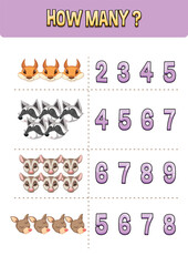 Wall Mural - match pictures with numbers for kids