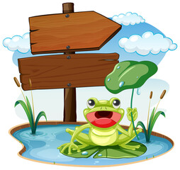 Wall Mural - Sign board with frog on white background