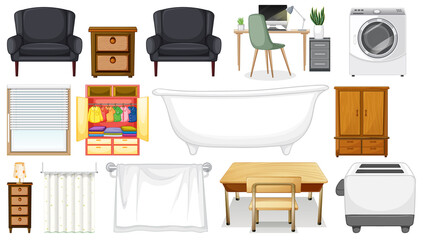 Wall Mural - Furniture and household appliances on white background