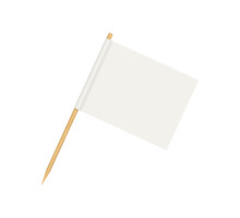 Toothpick Flag. Blank Flag On Wooden Stick. Wood Toothpick With White Paper Banner For Food And Cocktail Decoration. Reactangle Forms Of Pennant. Realistic 3d Vector Isolated On White Background.