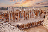 Fototapeta Mapy - Amphitheater in Hierapolis ancient city in Pamukkale Turkey banner sunset