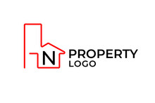 Letter N Minimalist Outline Building Vector Logo Design Element