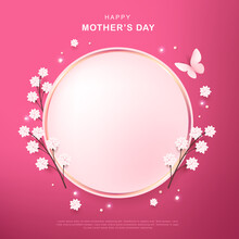 Mothers Day Background Layout In Circle Frame With Flower