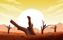 Horizon Sky Western American Dead Tree Vast Desert Landscape Illustration