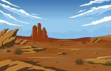 Horizon Sky Western American Rock Cliff Vast Desert Landscape Illustration