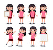 © ZeinousGDS - Student girl vector character set. School 3d female students isolated in white background with standing pose and happy facial expression for back to school friendly characters design.