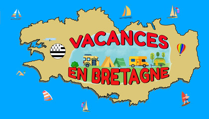 Wall Mural - Vacances en Bretagne avec arrière-plan carte de la région bretonne	
