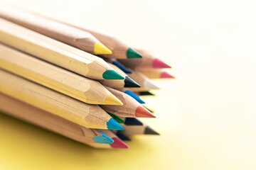 Wall Mural - Close-up, multi-colored wooden pencils for drawing isolated.