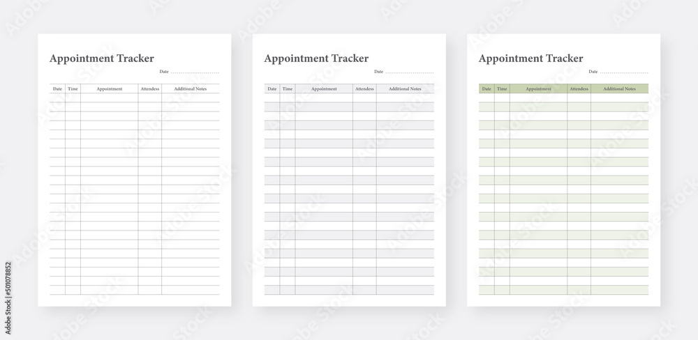 printable-appointment-tracker-template-set-medical-appointment-tracker-set-minimalist-planner-pages-templates-stock-vector-adobe-stock for Free Printable Medical Appointment Log Printable Appointment Tracker Template Set. Medical Appointment Tracker Set. Minimalist planner pages templates. Stock Vector | Adobe Stock for Free Printable Medical Appointment Log
