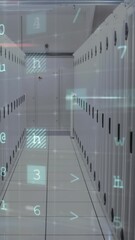 Wall Mural - animation of cyber attack warning text and numbers processing over computer servers
