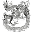 East Asia dragon. Traditional Chinese mythological creature. One of celestial feng shui animals. Black and White graphic style vector illustration