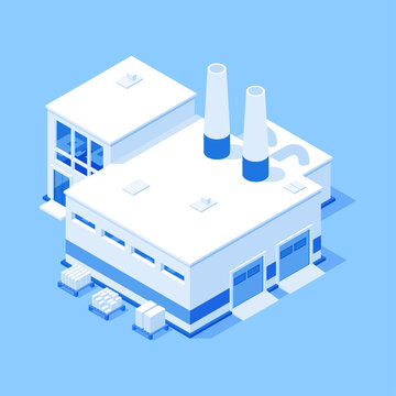 plant production building with warehouse industrial factory exterior isometric vector illustration. 