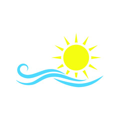 Wall Mural - Sun and sea icon vector. sunrise and sunset illustration sign. seaside vacation symbol. waves logo.